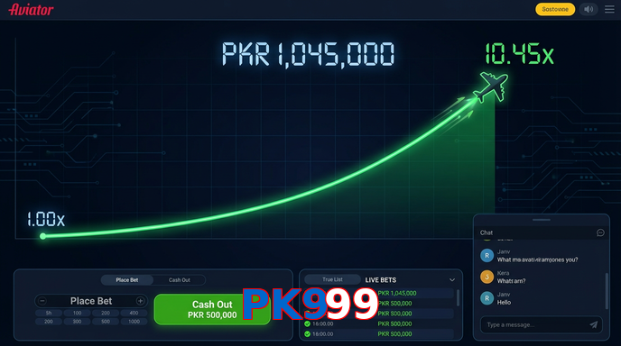 Main screen of PK999 aviator page for PK players